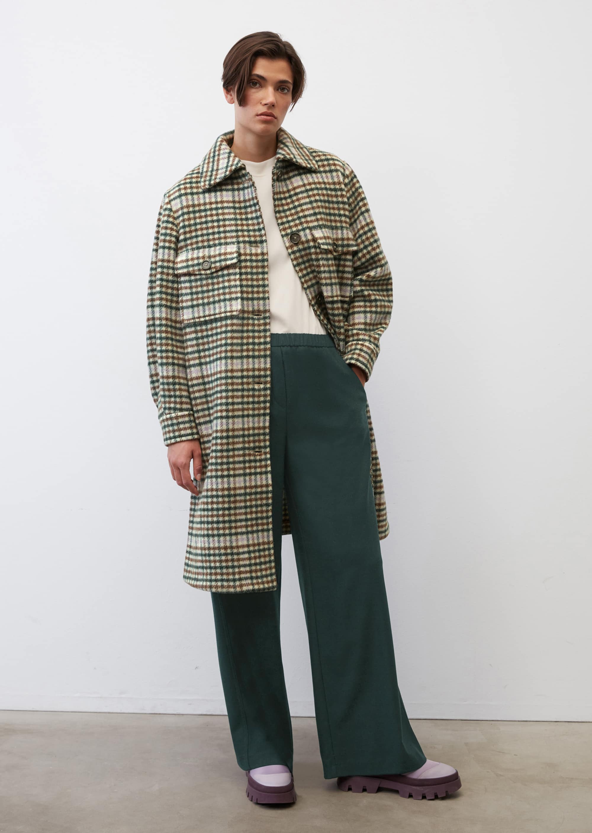 Свободное пальто-рубашка в клетку из текстурированной смесовой овечьей шерсти  для женщин Marc o'Polo