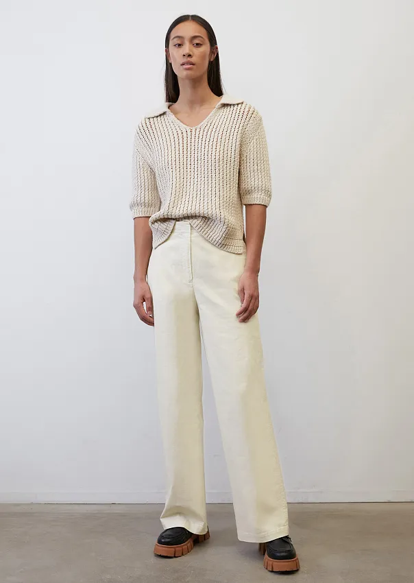 Вязаный джемпер с короткими рукавами в стиле поло из ленточной пряжи Marc o'Polo - фото 3