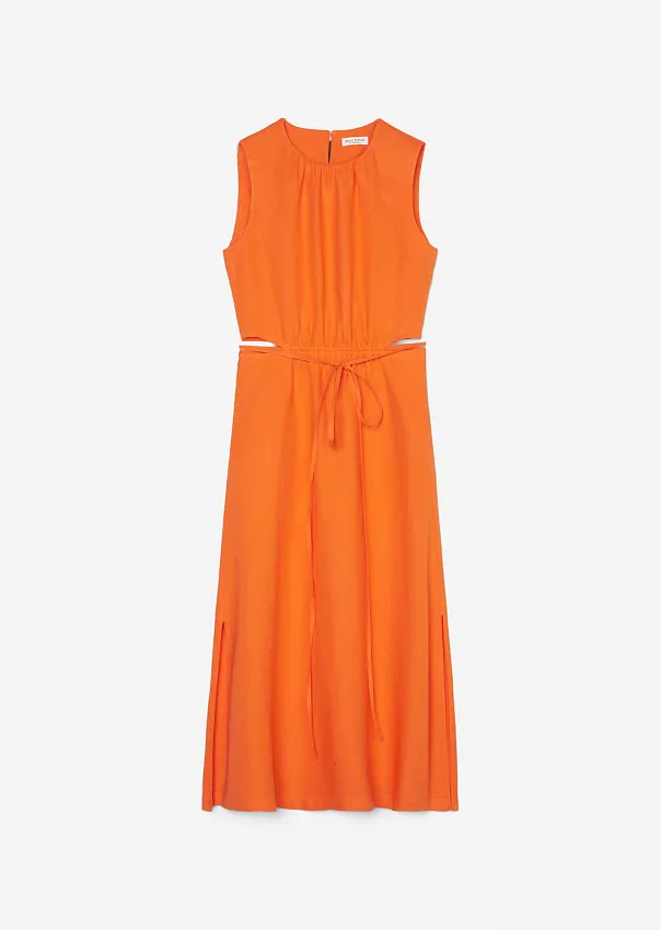 Льняное платье-миди с разрезами по бокам