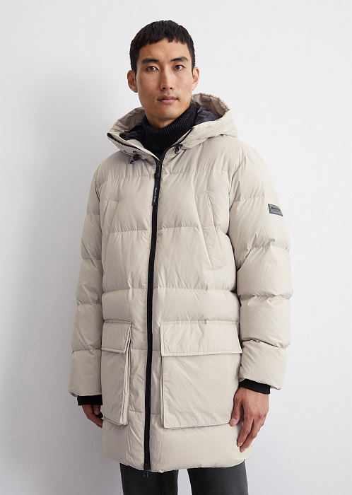 Стеганый пуховик с капюшоном