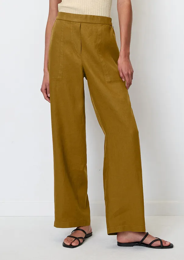 Широкие льняные брюки с эластичным поясом