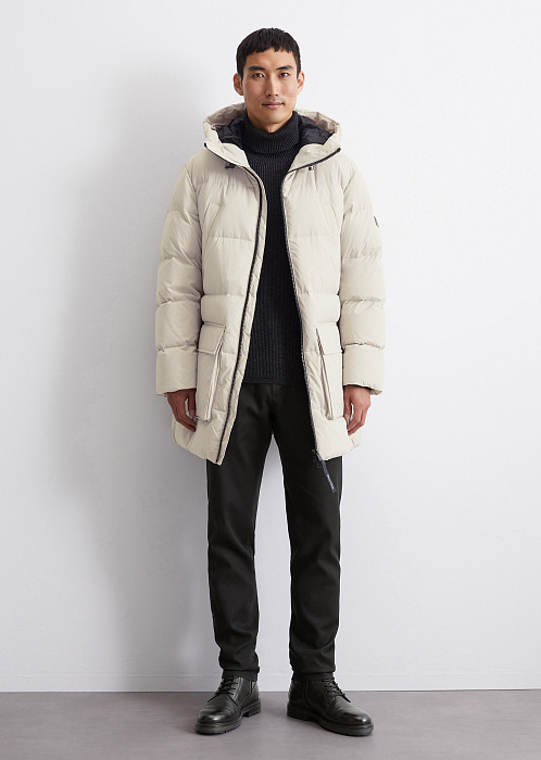 Стеганый пуховик с капюшоном