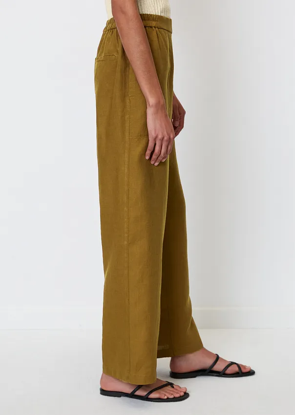 Широкие льняные брюки с эластичным поясом