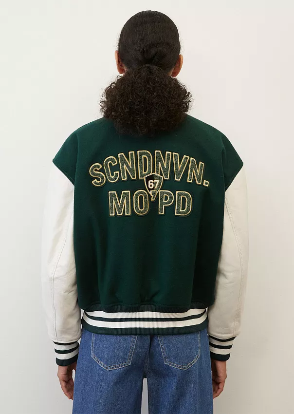 Бомбер в университетском стиле с кожаными рукавами Marc o'Polo - фото 2