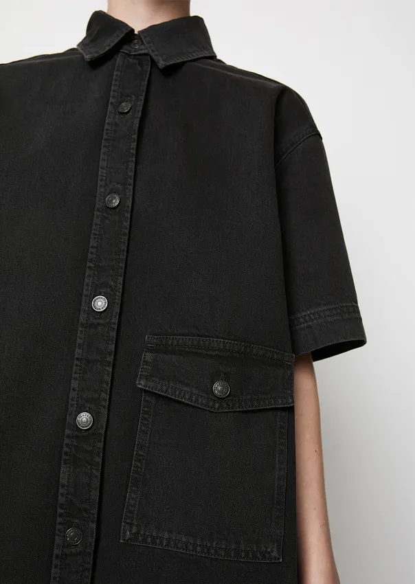 Джинсовое платье-рубашка из смесового хлопка