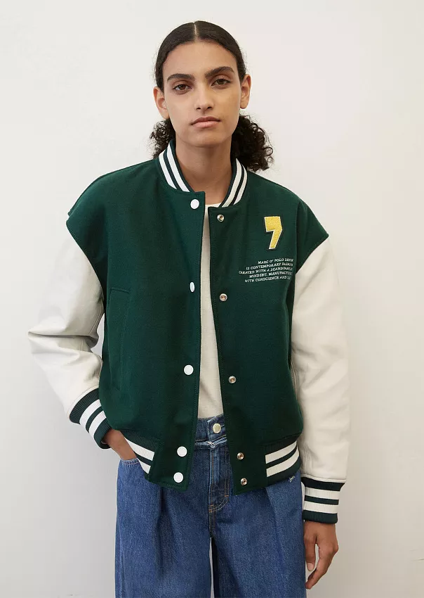 Бомбер в университетском стиле с кожаными рукавами Marc o'Polo - фото 1